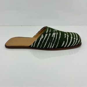 Shekudo Hand Painted Canvas Mules Slip-On Green White Cushioned EU38 US8
